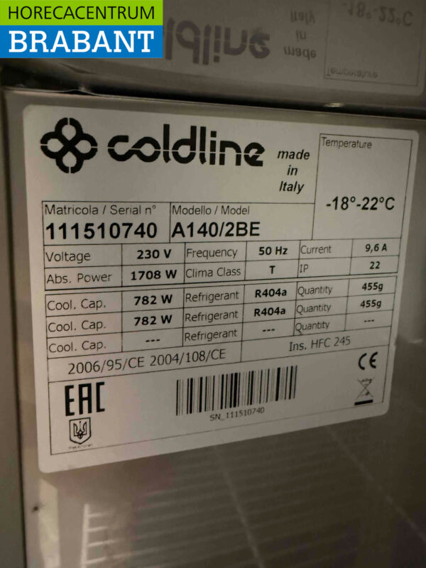Edelstahl Coldline Doppeltür-Gefrierschrank 1400 Liter 230V Horeca – Bild 5