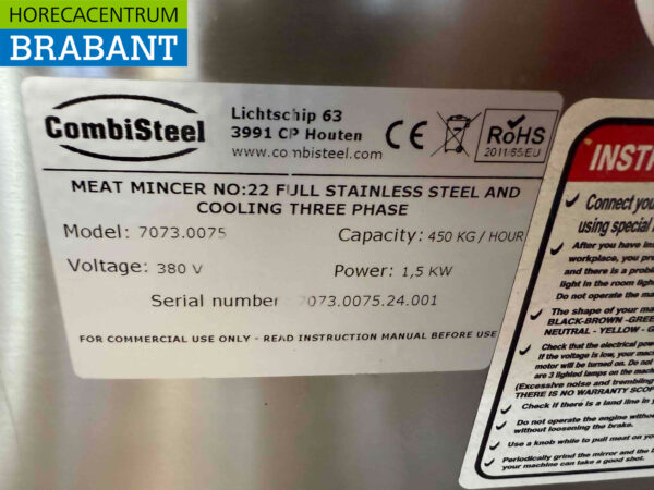 Edelstahl Combisteel Gekühlter Fleischwolf 450 kg pro Stunde 230V Horeca – Bild 7