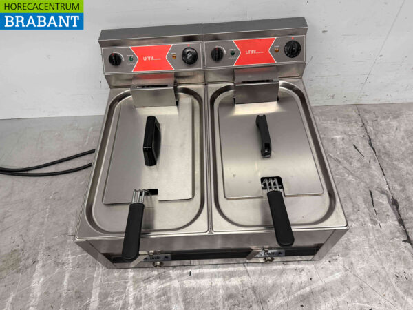 Edelstahl-Doppelfritteuse Frittieren 2 x 12 Liter 400V Catering – Bild 2