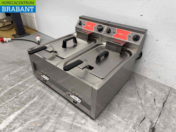 Edelstahl-Doppelfritteuse Frittieren 2 x 12 Liter 400V Catering – Bild 3