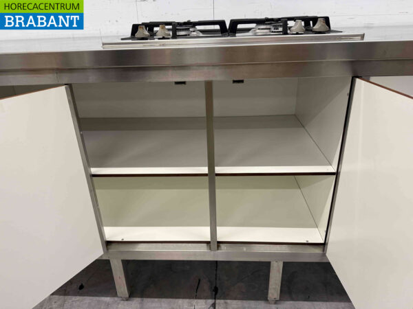 Edelstahl-Arbeitsschrank mit 4-Flammen-Herd mit Trespa-Türen und Schubladen 180 cm Horeca – Bild 4