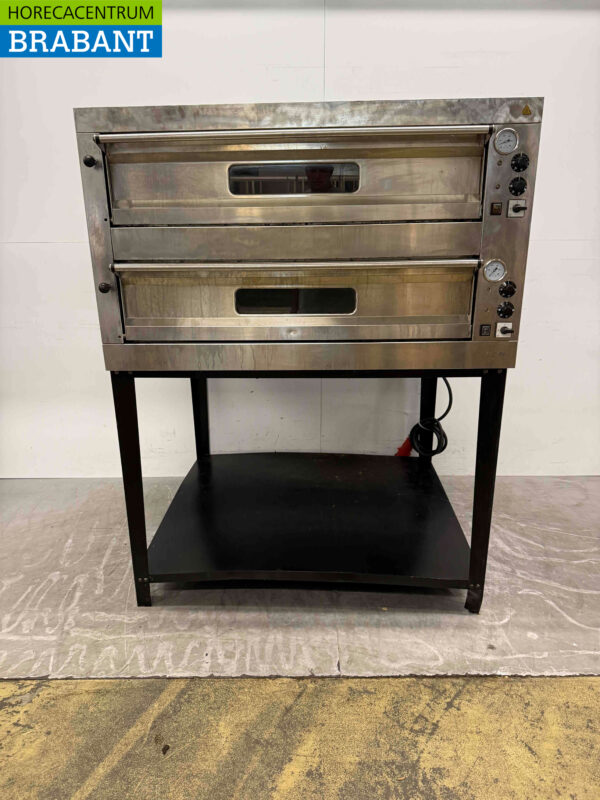 Doppelter Pizzaofen aus Edelstahl 2 x 9 Pizzen 35 cm Durchmesser 400V Horeca