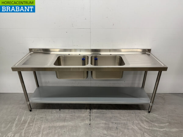 Vogue Spültisch aus Edelstahl Doppelspülen 210 cm Catering