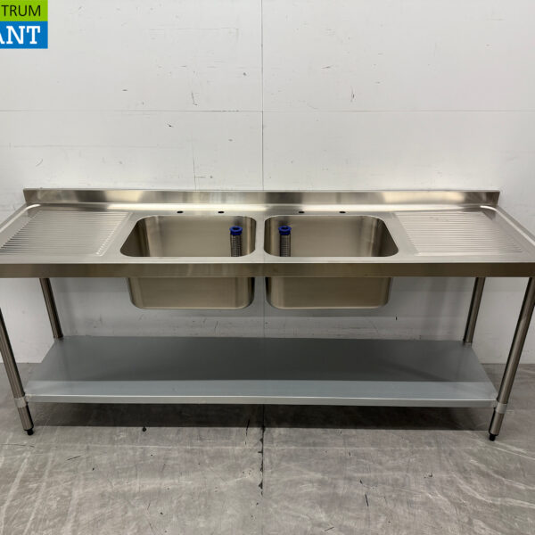 Vogue Spültisch aus Edelstahl Doppelspülen 210 cm Catering