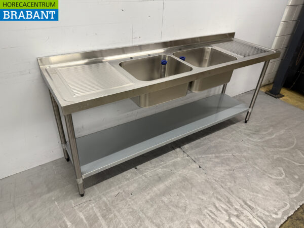 Vogue Spültisch aus Edelstahl Doppelspülen 210 cm Catering – Bild 3