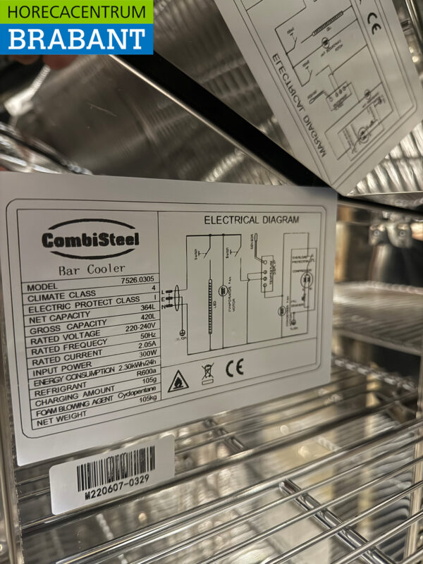 Combisteel Doppeltüriger Glastürkühlschrank 2 Flügeltüren 420 Liter 230V Horeca – Bild 5