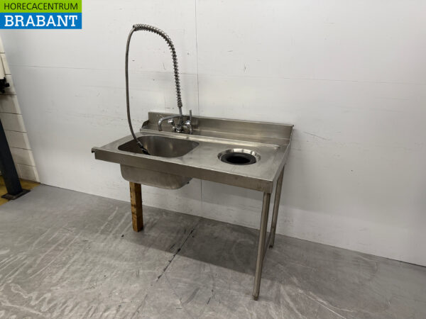 Edelstahl Futtertischspüle mit Wasserhahn und Ablaufloch 120 cm Catering – Bild 2
