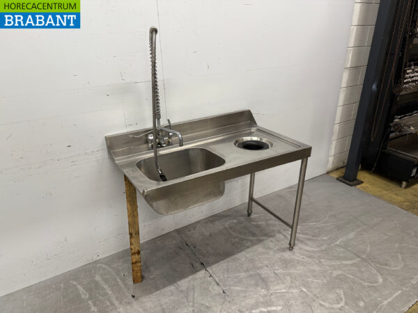 Edelstahl Futtertischspüle mit Wasserhahn und Ablaufloch 120 cm Catering – Bild 3