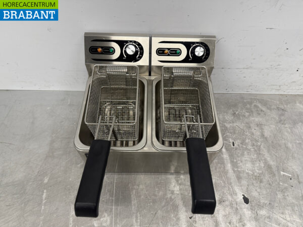 HCB Edelstahl-Doppelfritteuse Frittieren 2 x 4,5 Liter 230V Horeca – Bild 4