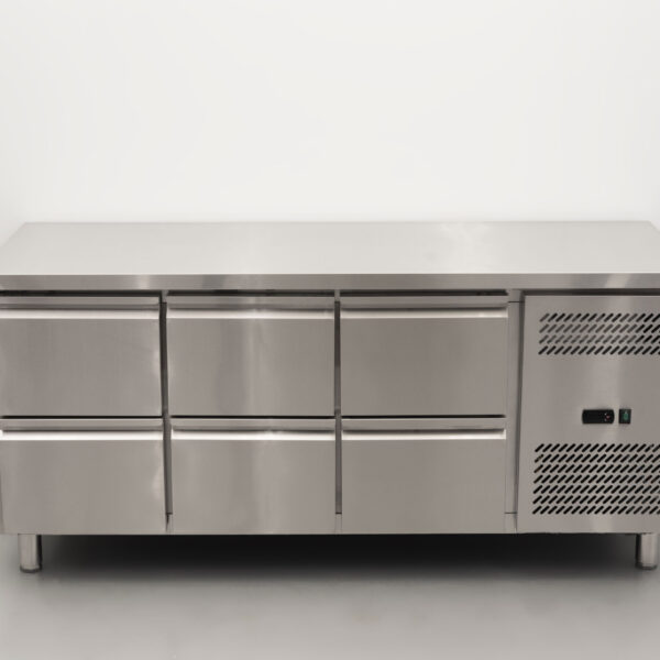 HCB Edelstahl gekühlte Werkbank 6 Schubladen 179,5 cm 230V Horeca