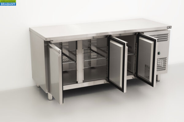 Edelstahl Gefriertruhe Werkbank 3 Türen 1/1 Gastronorm 179,5 cm Catering – Bild 4