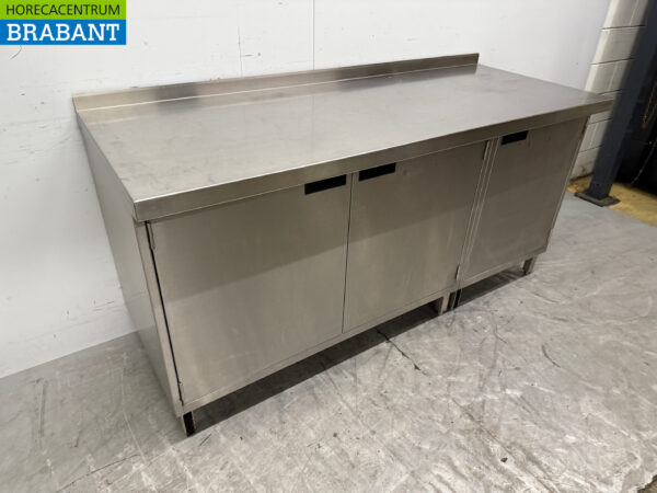 Edelstahl Arbeitsschrank 180,5 x 70 cm 3 Flügeltüren Catering – Bild 3