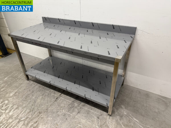 Edelstahl-Arbeitstisch mit Zwischenboden und erhöhtem Rand 160 x 70 x 86 cm Catering – Bild 2