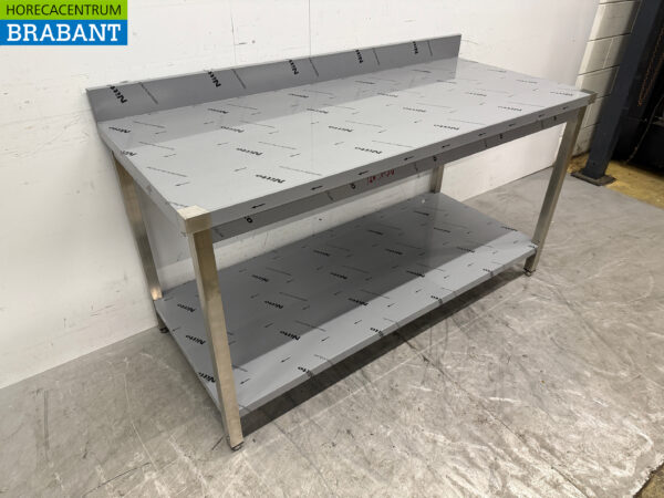 Edelstahl-Arbeitstisch mit Zwischenboden und erhöhtem Rand 160 x 70 x 86 cm Catering – Bild 3