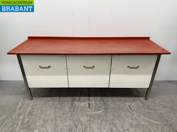 Edelstahl Polyethylen PE Schneidetisch Arbeitstisch 3 Schubladen 220 x 70 x 94 cm Catering Metzgerei