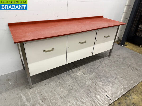 Edelstahl Polyethylen PE Schneidetisch Arbeitstisch 3 Schubladen 220 x 70 x 94 cm Catering Metzgerei – Bild 3