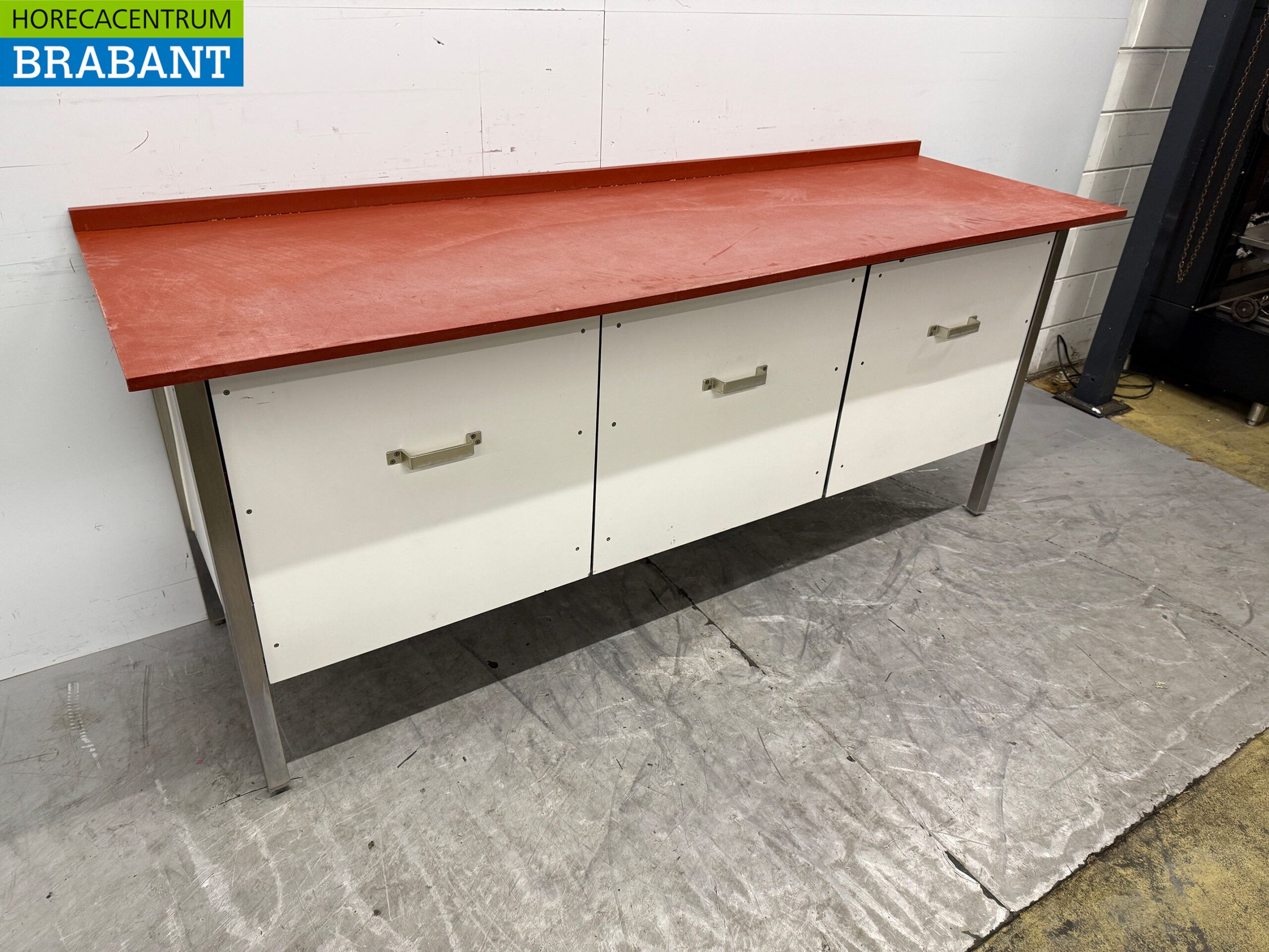 Edelstahl Polyethylen PE Schneidetisch Arbeitstisch 3 Schubladen 220 x 70 x 94 cm Catering Metzgerei – Bild 3