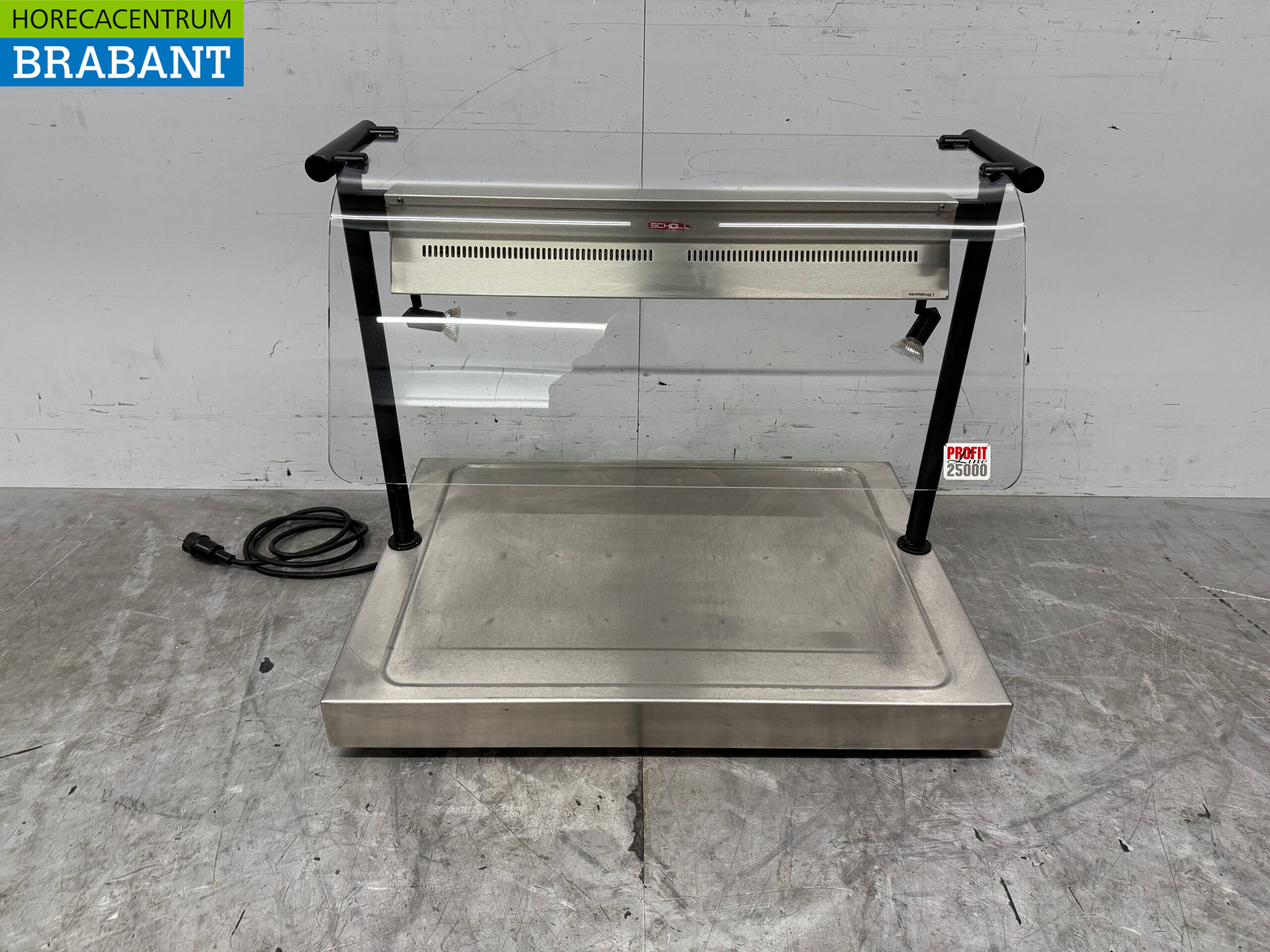 Edelstahl Scholl Heizplatte mit Wärmelampen 85 cm 230V Horeca 2.5 kw