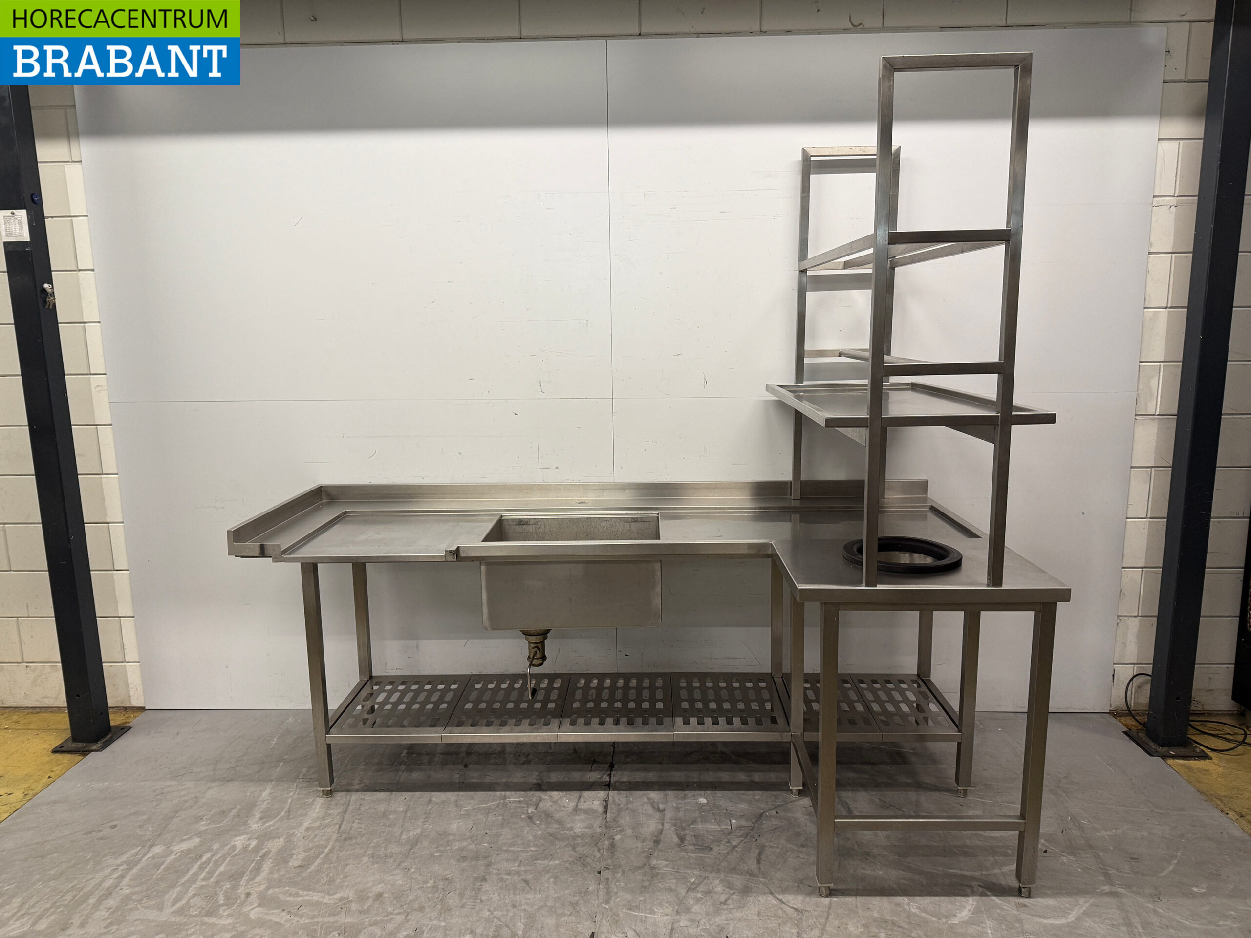 Edelstahl Versorgungstisch Abräumtisch mit Abfallloch 242 x 120 x 90,5 cm Catering