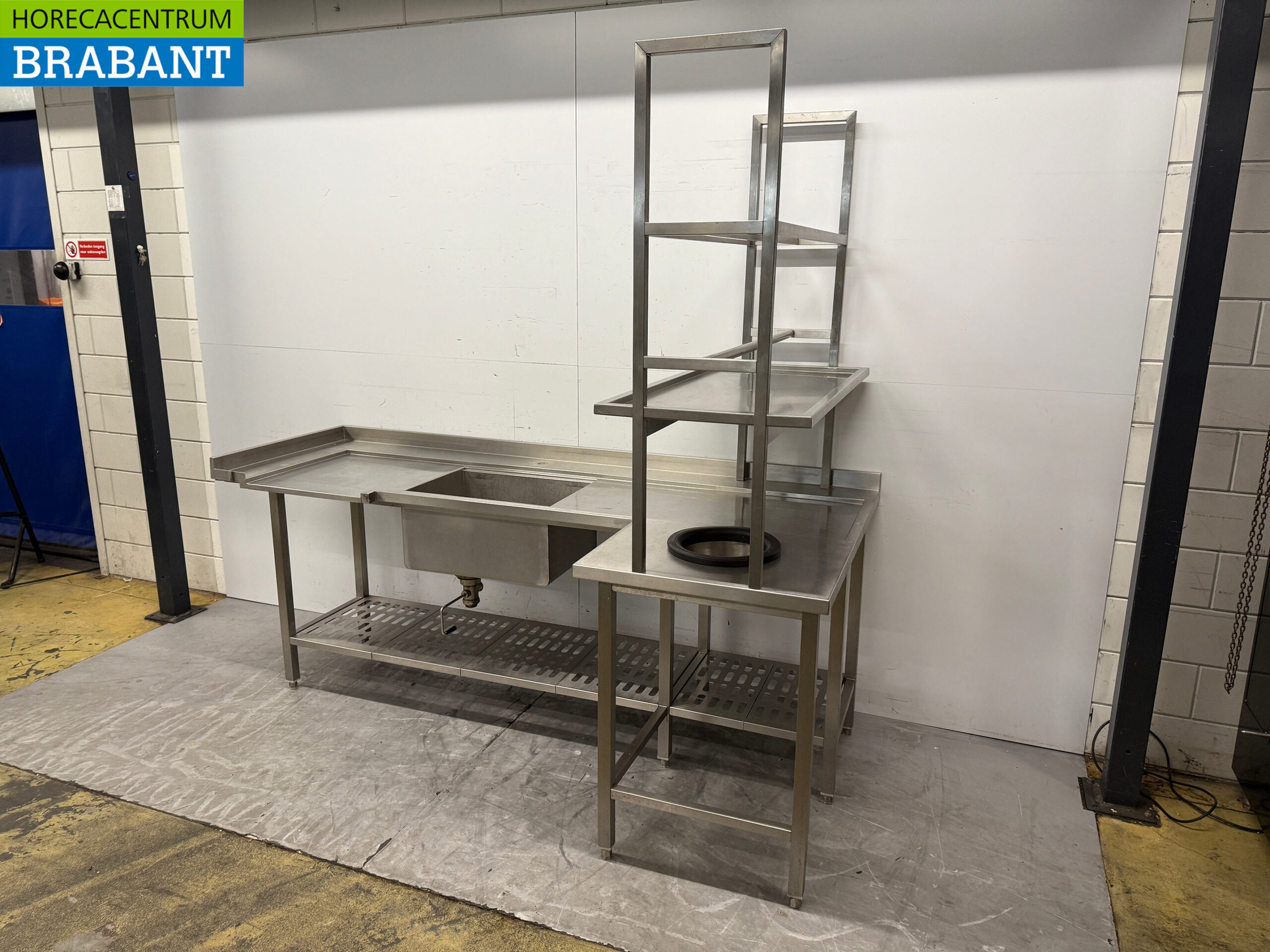 Edelstahl Versorgungstisch Abräumtisch mit Abfallloch 242 x 120 x 90,5 cm Catering – Bild 2