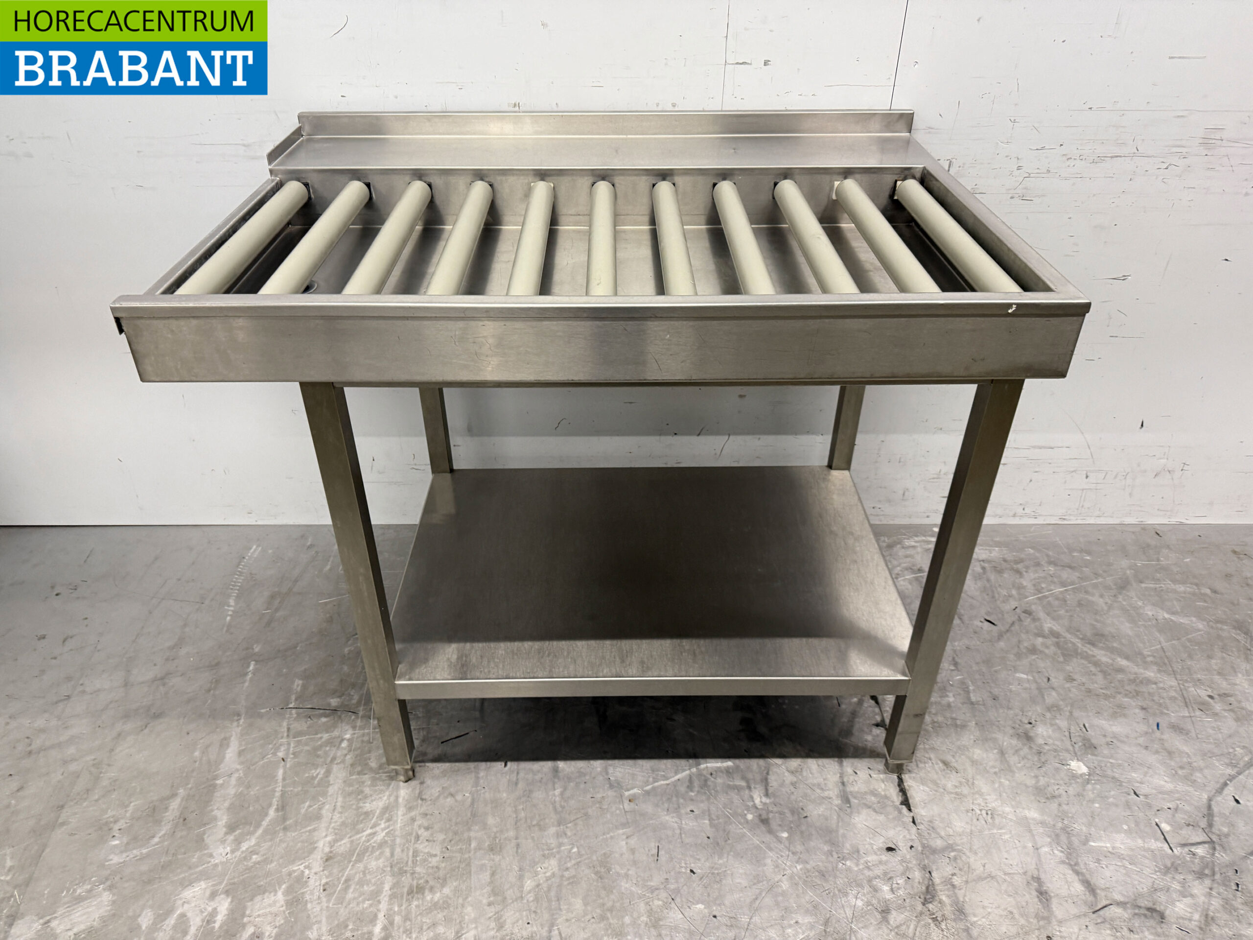 Edelstahl Abtropftisch / Rollenbahn für Durchschubspülmaschine 110,5 cm Horeca