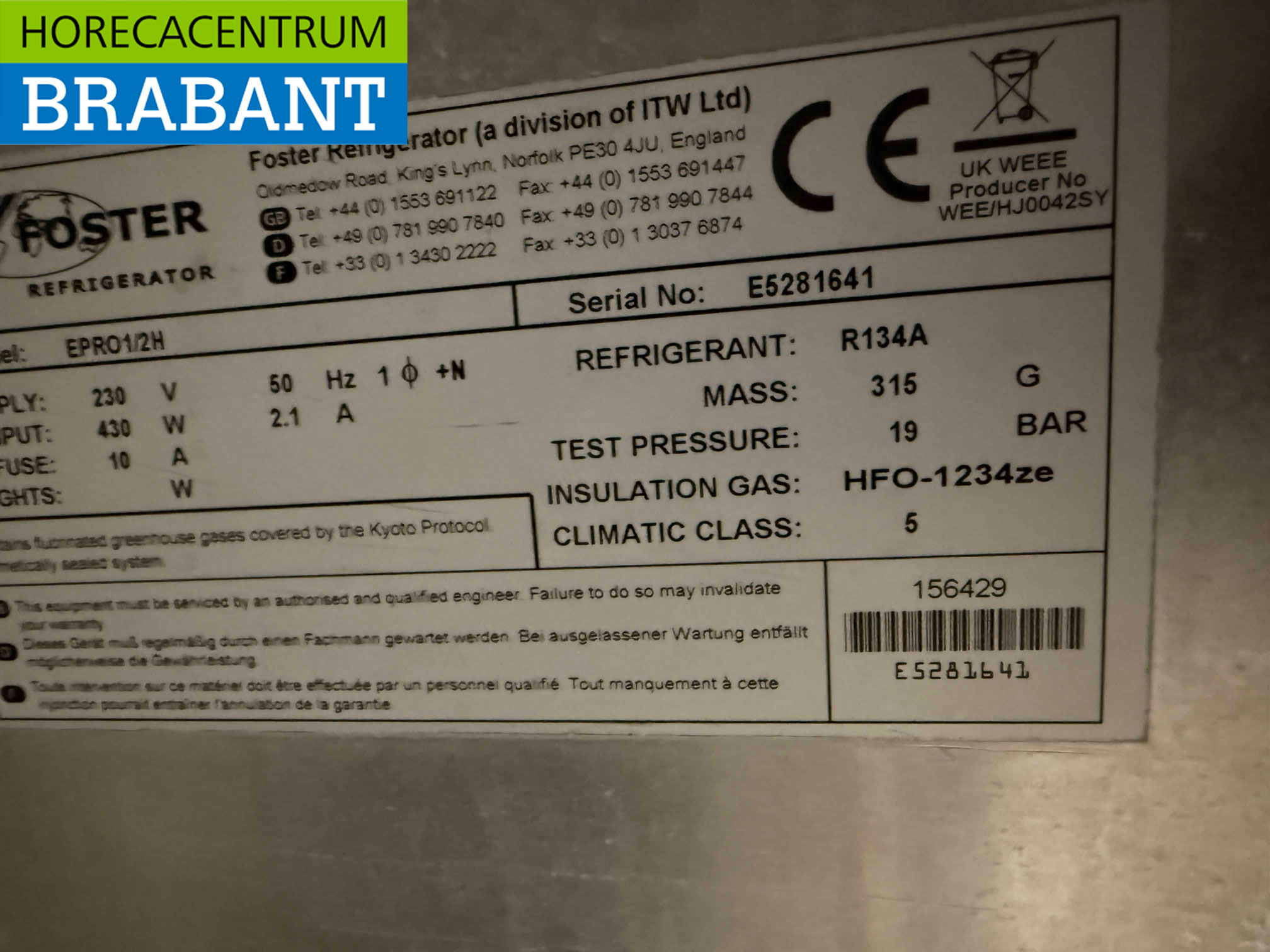 Edelstahl Foster gekühlte Werkbank 2 Türen 142 cm 230V Horeca – Bild 5
