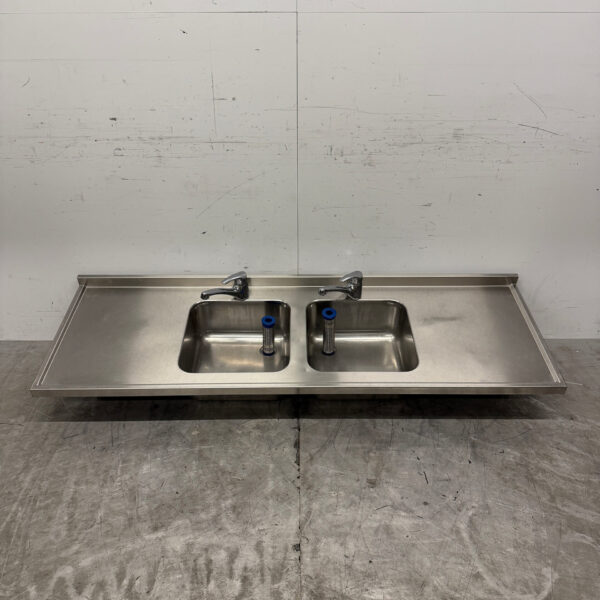 Spülbecken aus Edelstahl Doppelspüle mit Wasserhahn 183 cm Catering