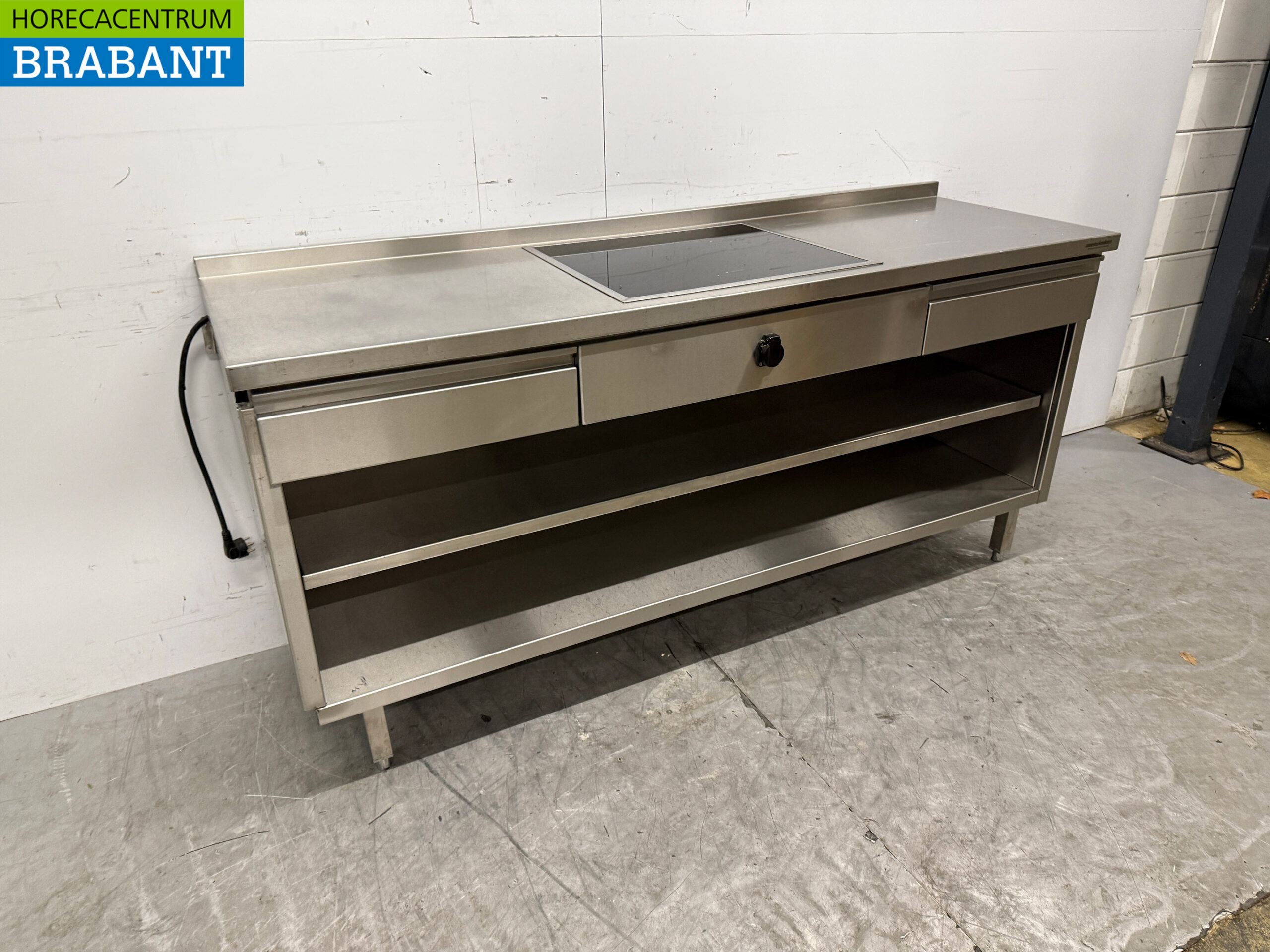 Edelstahl-Arbeitstisch mit eingebautem Induktionsherd 188 cm 400V Horeca – Bild 2