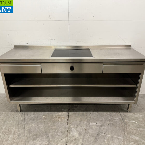 Edelstahl-Arbeitstisch mit eingebautem Induktionsherd 188 cm 400V Horeca