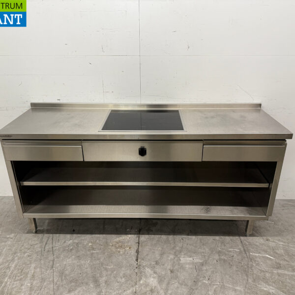 Edelstahl-Arbeitstisch mit eingebautem Induktionsherd 188 cm 400V Horeca