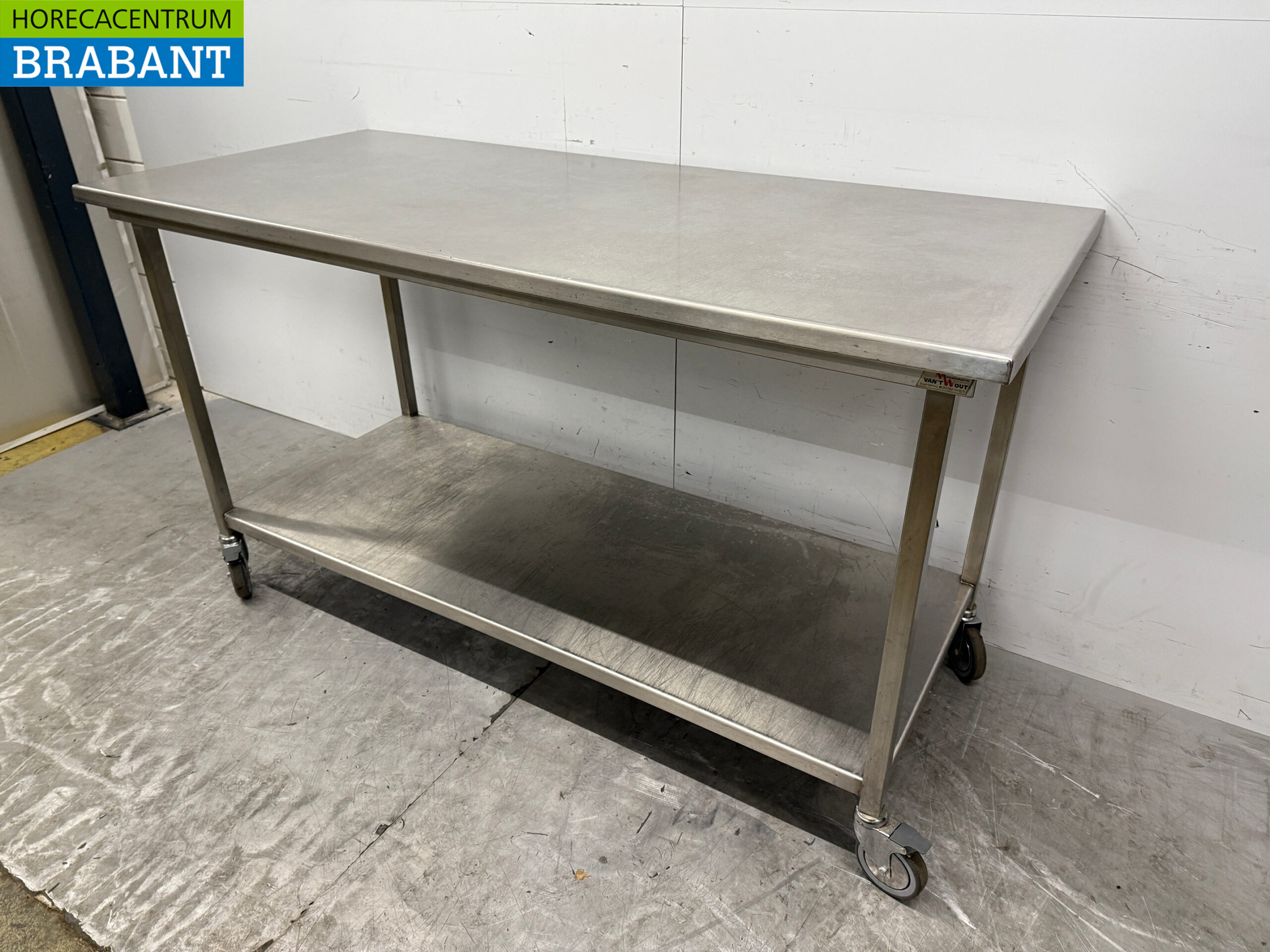 Fahrbarer Arbeitstisch aus Edelstahl mit Ablage 180 x 80 x 100,5 cm Catering – Bild 3
