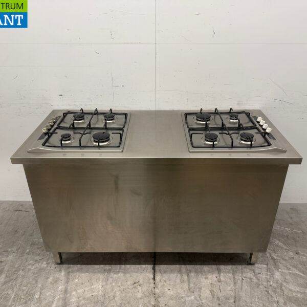 Edelstahlwerkbank mit 2 Siemens Einbauherden GAS 150 cm Catering