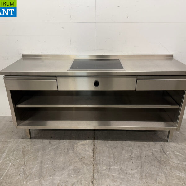 Edelstahl-Arbeitstisch mit eingebautem Induktionsherd 188 cm 400V Horeca