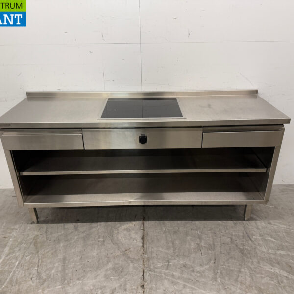 Edelstahl-Arbeitstisch mit eingebautem Induktionsherd 188 cm 400V Horeca