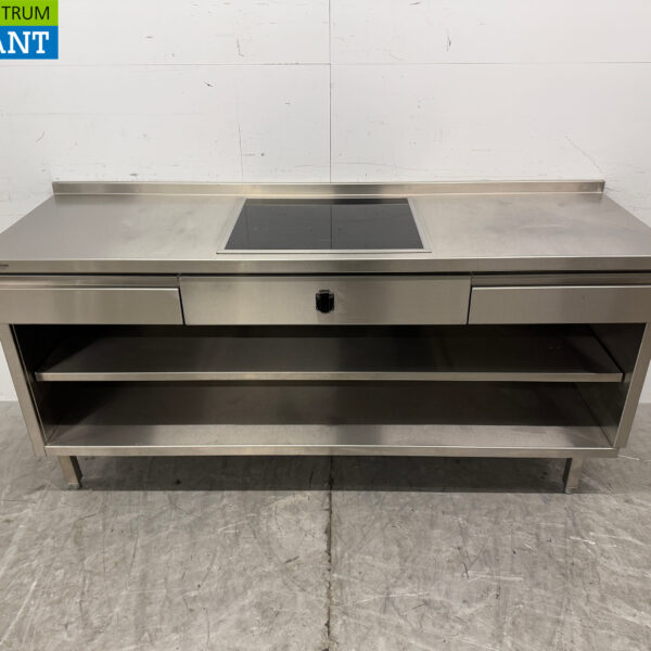 Edelstahl-Arbeitstisch mit eingebautem Induktionsherd 188 cm 400V Horeca