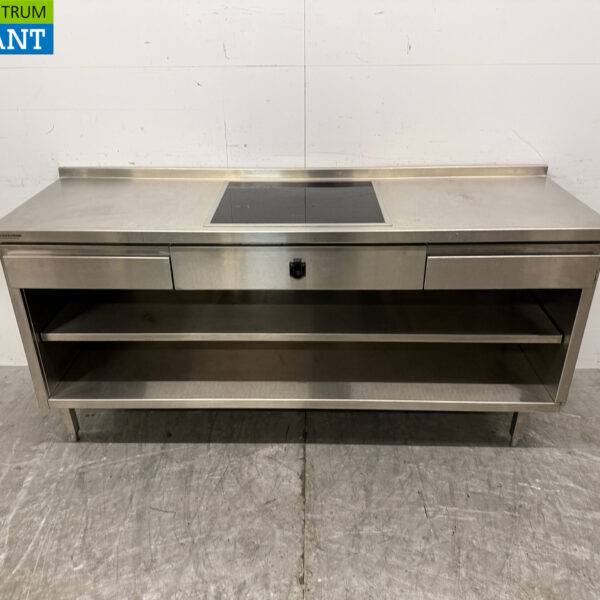 Edelstahl-Arbeitstisch mit eingebautem Induktionsherd 188 cm 400V Horeca