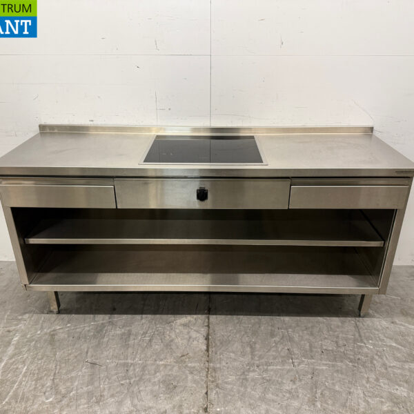 Edelstahl-Arbeitstisch mit eingebautem Induktionsherd 188 cm 400V Horeca