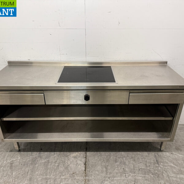 Edelstahl-Arbeitstisch mit eingebautem Induktionsherd 188 cm 400V Horeca