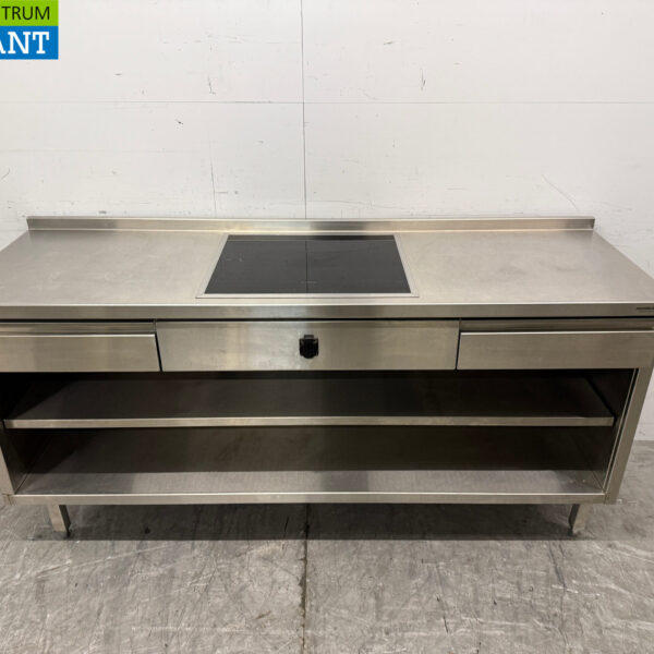 Edelstahl-Arbeitstisch mit eingebautem Induktionsherd 188 cm 400V Horeca