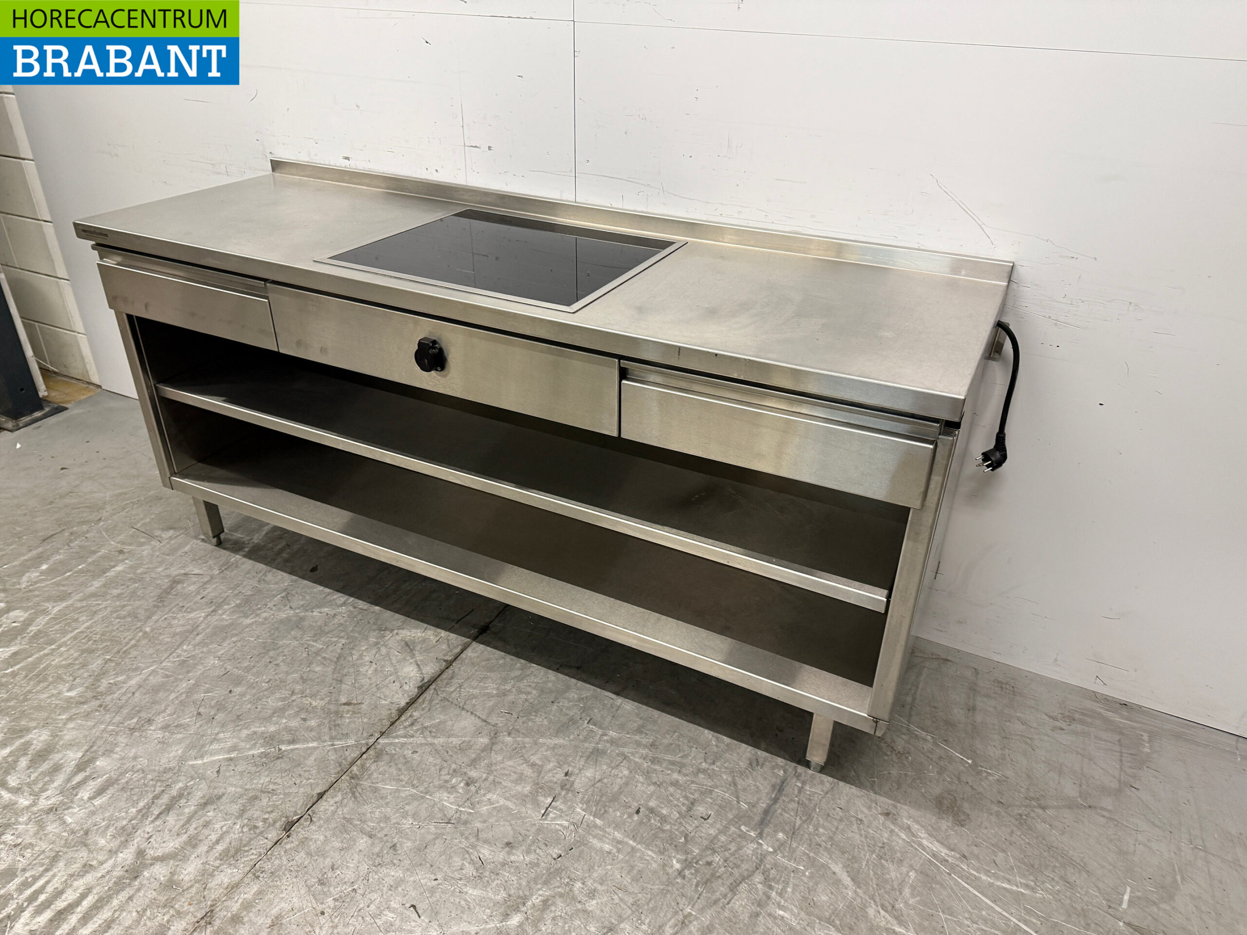 Edelstahl-Arbeitstisch mit eingebautem Induktionsherd 188 cm 400V Horeca – Bild 3