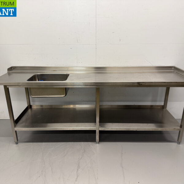 Futtertisch aus Edelstahl für Durchlaufspüler 259,5 x 75 x 92,5 cm Horeca