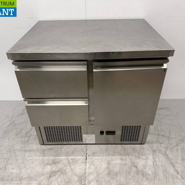 Gekühlte Werkbank aus Edelstahl 1 Tür und 2 Schubladen 90,5 cm 230V Horeca