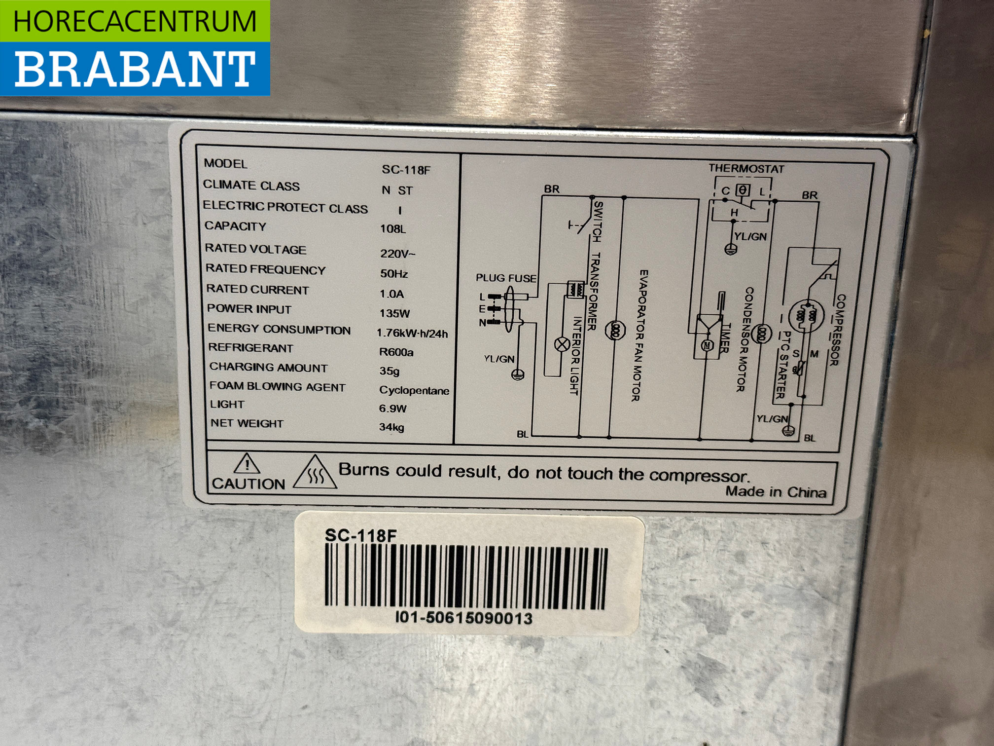 Edelstahl Glastür Kühlschrank 108 Liter 230V Horeca – Bild 5