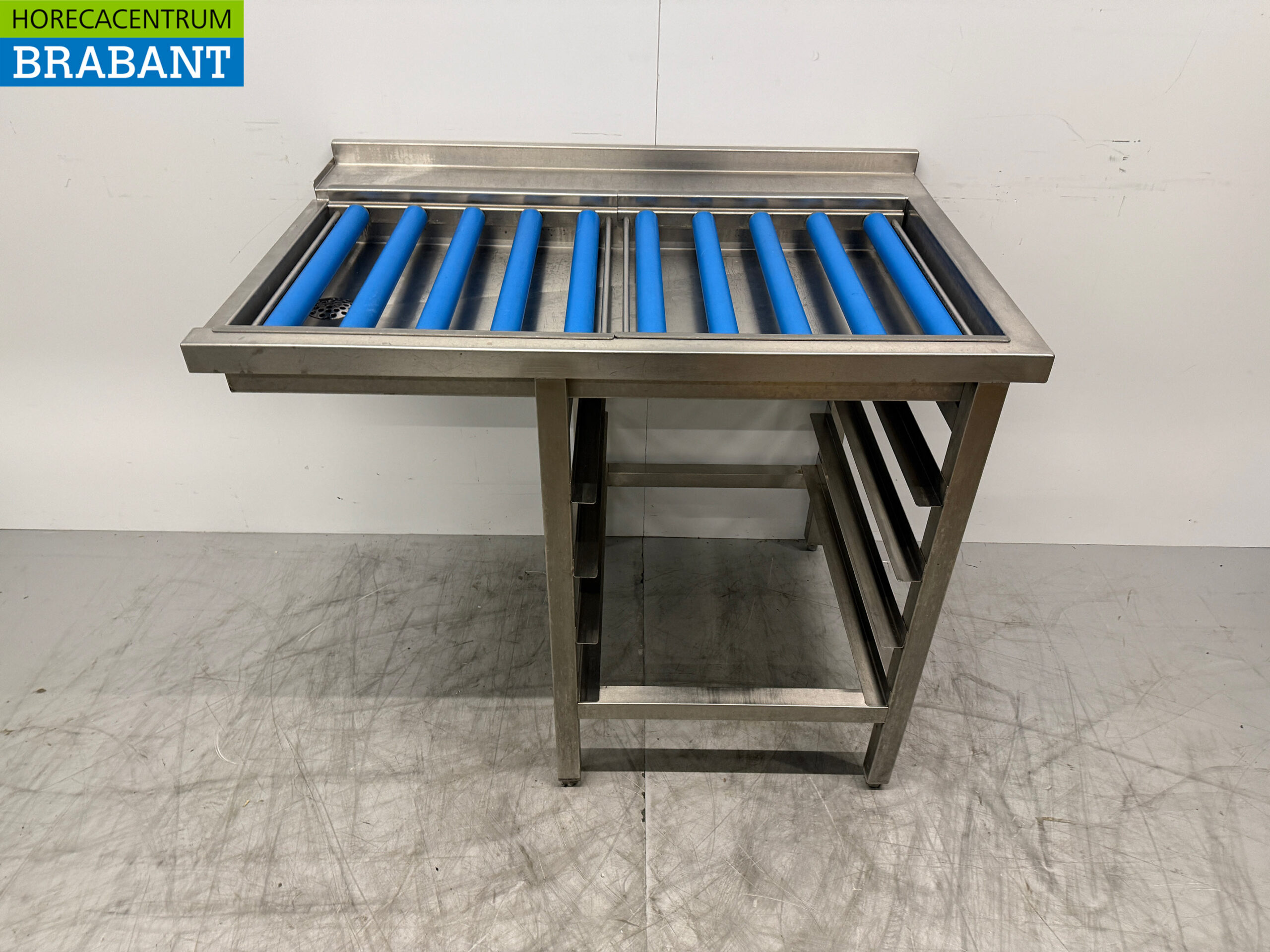 Edelstahl Entwässerungstisch Rollenbahn T.B.V. Schiebespülmaschine 106,5 x 71 x 89 cm Horeca