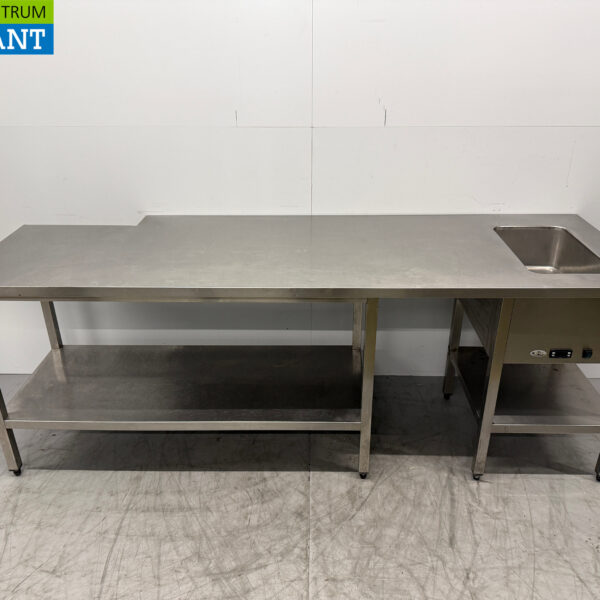 Edelstahl-Arbeitstisch mit eingebauter Bain Marie 250 cm 230V Horeca