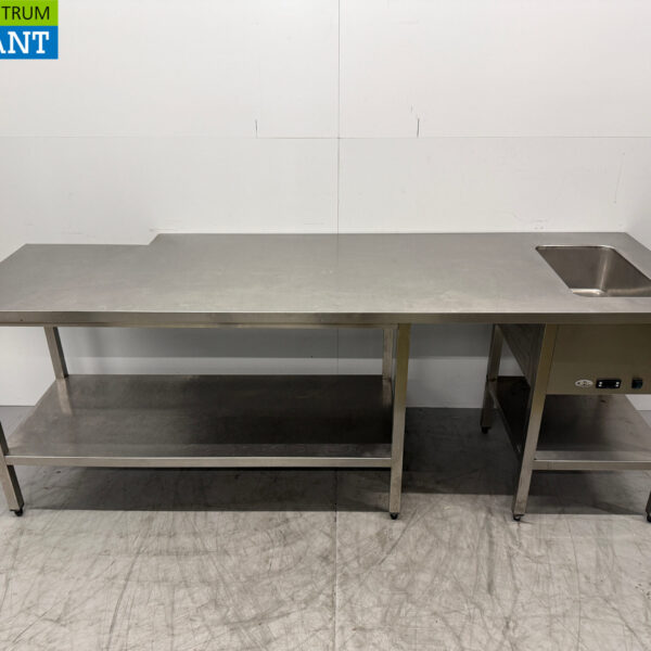 Edelstahl-Arbeitstisch mit eingebauter Bain Marie 250 cm 230V Horeca