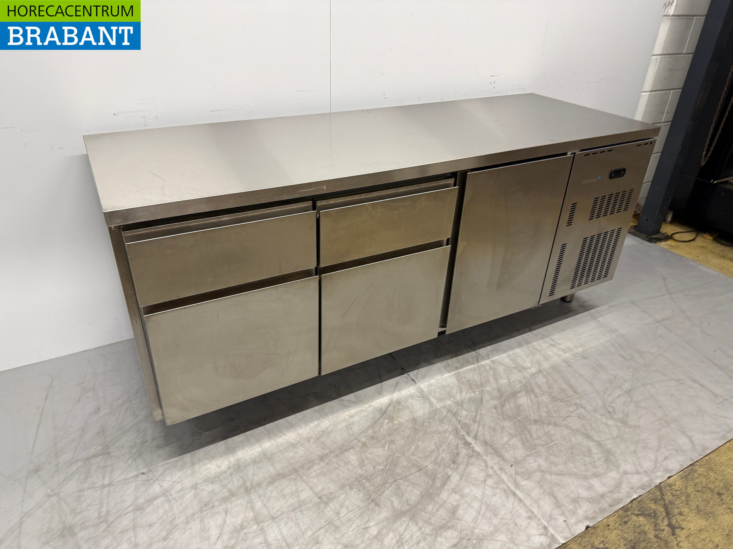 Marecos Edelstahl gekühlte Werkbank 4 Schubladen und 1 Tür 200 cm 230V Horeca – Bild 3