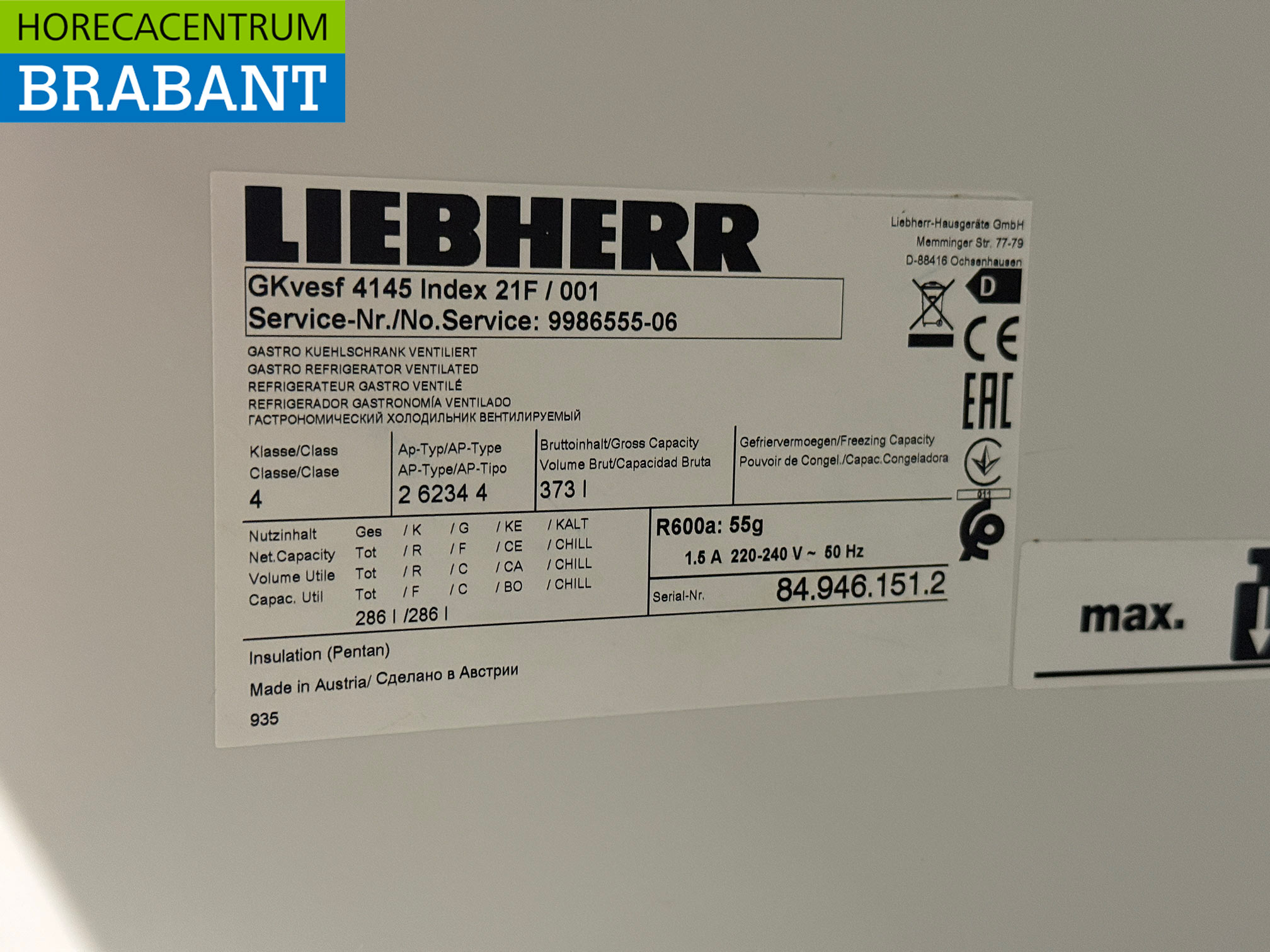 Edelstahl Liebherr Kühlschrank 373 Liter 230V Horeca – Bild 6