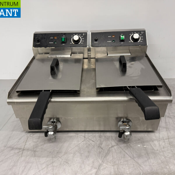 Edelstahl Doppelfritteuse Fritteuse Ablassventil 2 x 12 Liter 2 x 230V Horeca