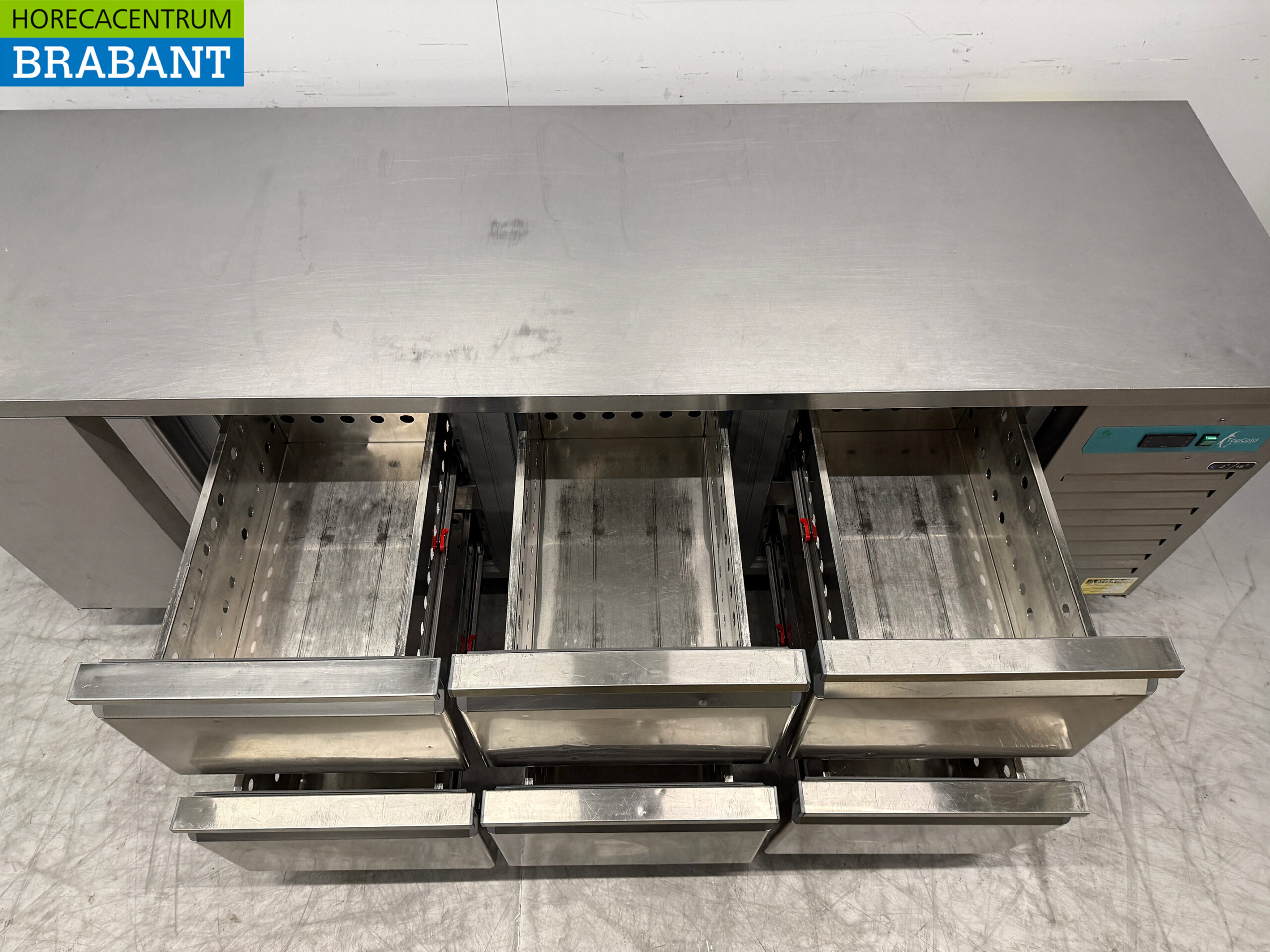 Edelstahl Topcold Gekühlte Werkbank 1 Tür und 6 Schubladen 224,5 cm Horeca – Bild 5